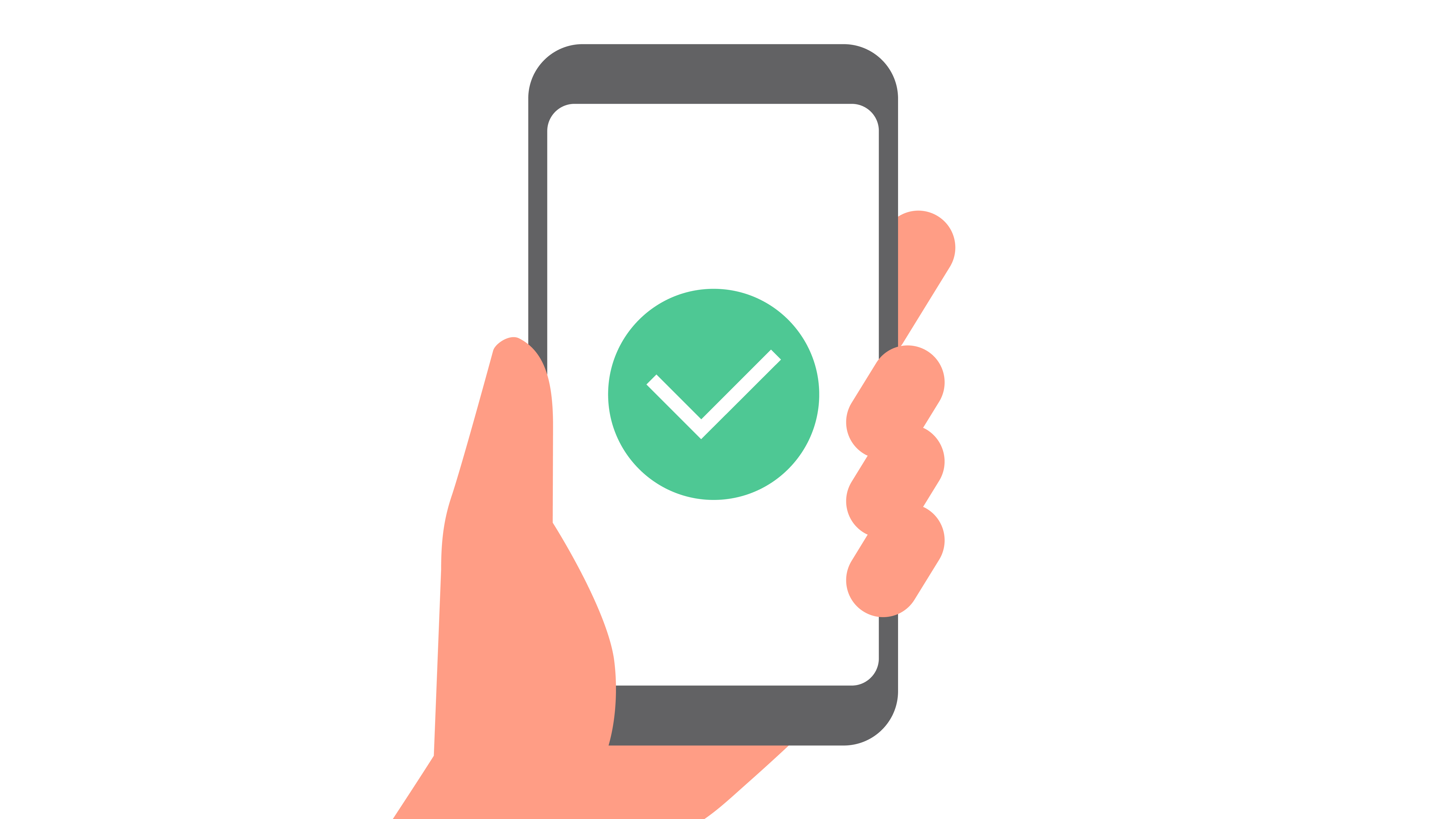 成功表示のスマートフォンを持っている人