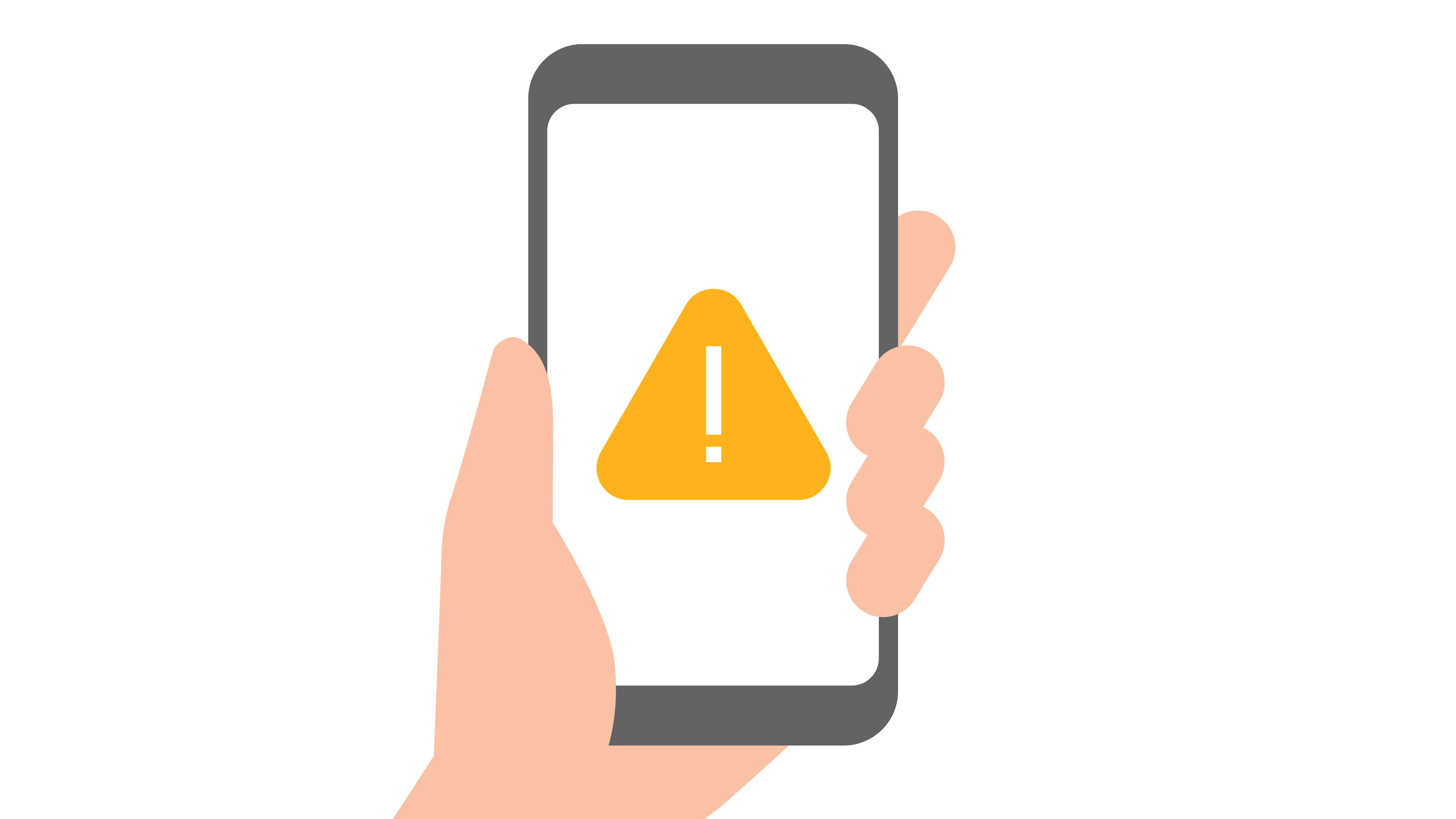 警告表示のスマートフォンを持っている人